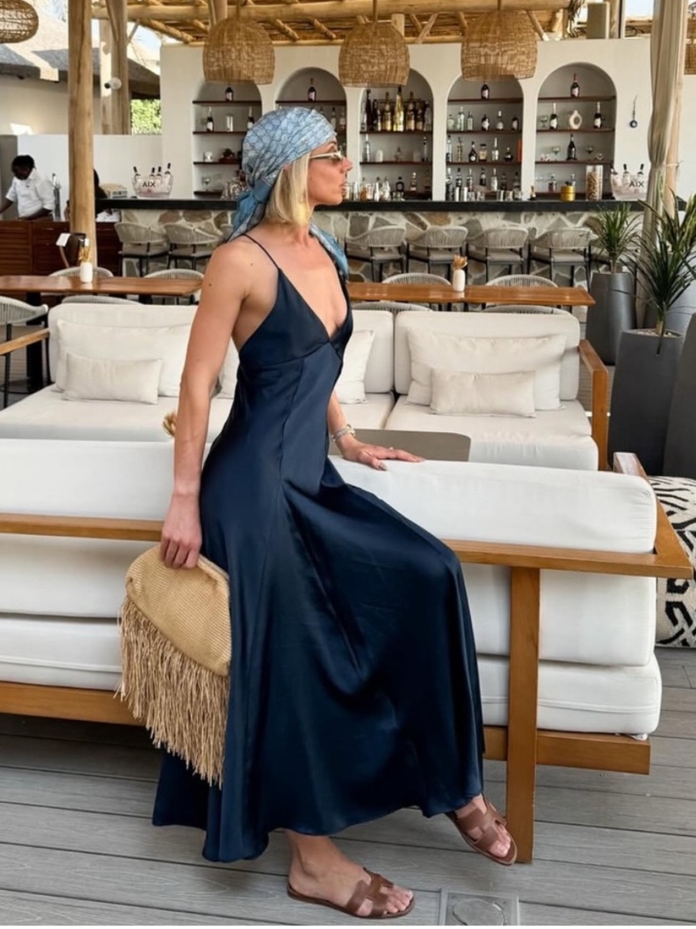 Zara Navy Satin Slip Maxi Dress